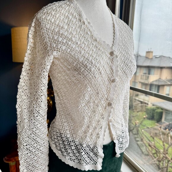 Vintage Crochet White Cottagecore Cardigan - Picture 4 of 13